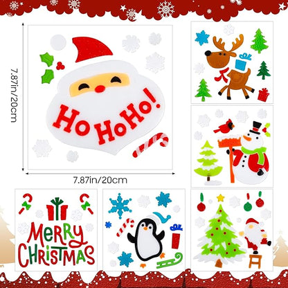 6 Sheet Christmas Window Clings Gel Santa Claus Snowman Snowflake Cardinals Penguin Christmas Window Decorations, Merry Xmas Wall Decor Stickers, School Home Xmas Party Decorations