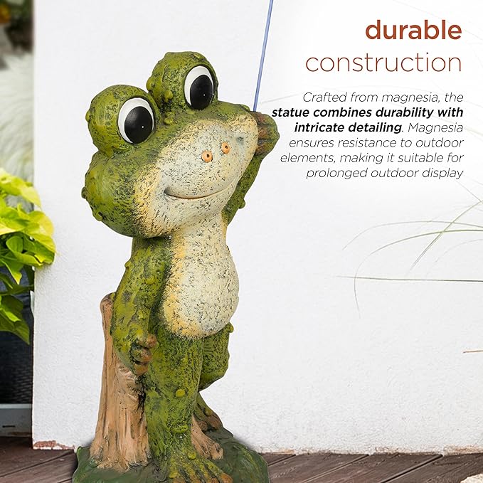 Alpine Corporation QWR1002 Indoor/Outdoor Smiling Frog with Purple Umbrella Garden Statue, Playful Frog Statue, 27" H, Green