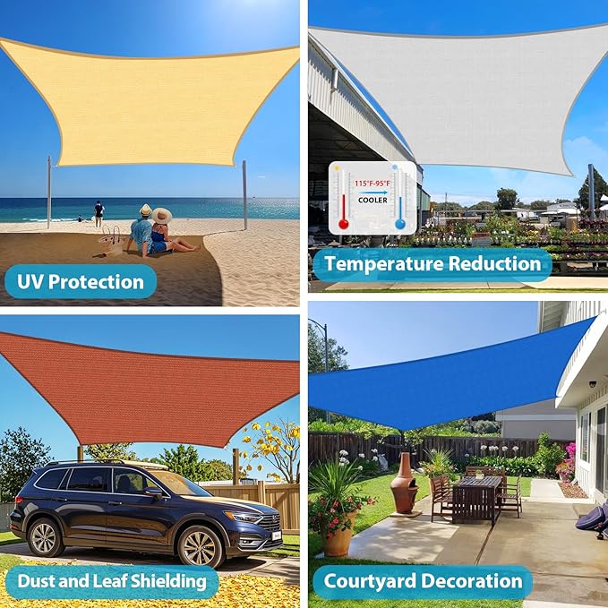 Amagenix Sun Shade Sail 5X9 Curved Edge Outdoor Shade Canopy Sand Breathable 95% UV Block Shade Cloth for Patio Garden Backyard (We Make Custom Size)