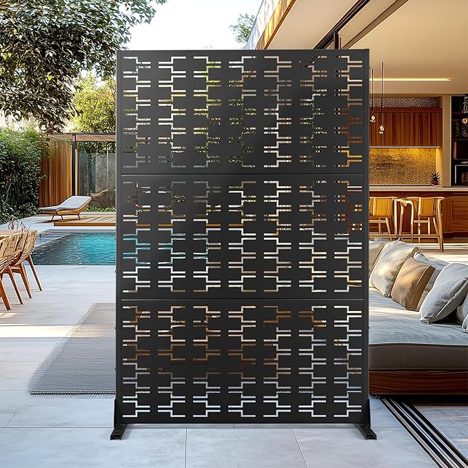 Outdoor Privacy Screen,72" H×47" W Metal Privacy Screen, Freestanding Privacy Fence Panels for Patio