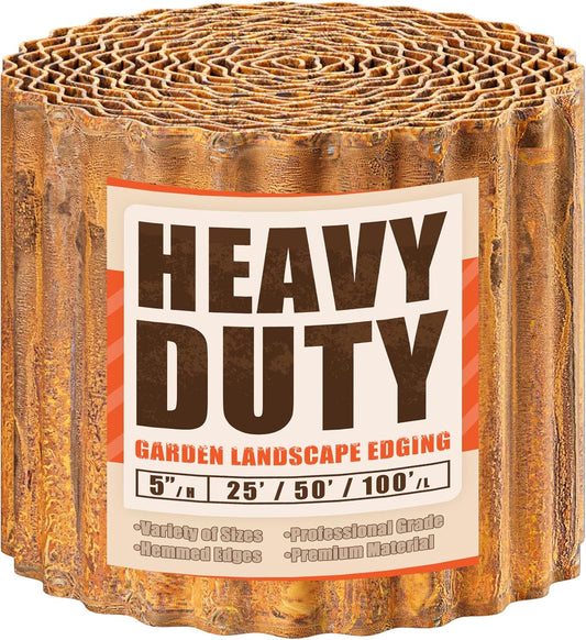 Corrugated Metal Garden Edging, 5''×25Ft Steel Landscape Edging Border, Flower Bed Edging Borders, Metal Lawn Edging for Landscaping, Garden, Pathway, Lawn, Flower Bed, Garden Fence (Rusty)