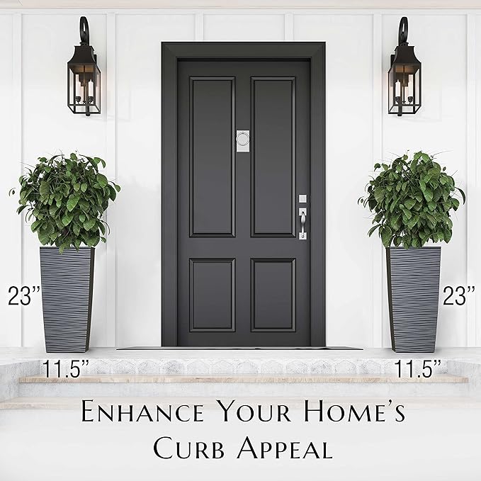 Mueller M-Resin Heavy Duty Tall Planter, Indoor/Outdoor Grande Plant, Tree, Flower Pot, 2-Piece Set, 24”, Modern Design, Built-in Drainage, Dark Gray