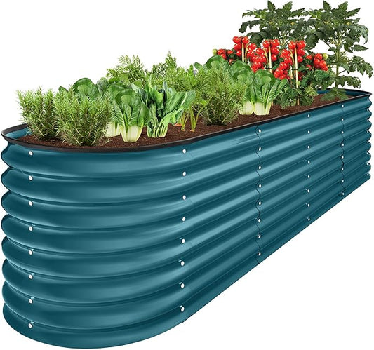 Best Choice Products 8x2x2ft Metal Raised Garden Bed, Oval Outdoor Deep Root Planter Box for Vegetables, Herbs w/ 4 Support Bars, 215 Gal Capacity - Peacock Blue