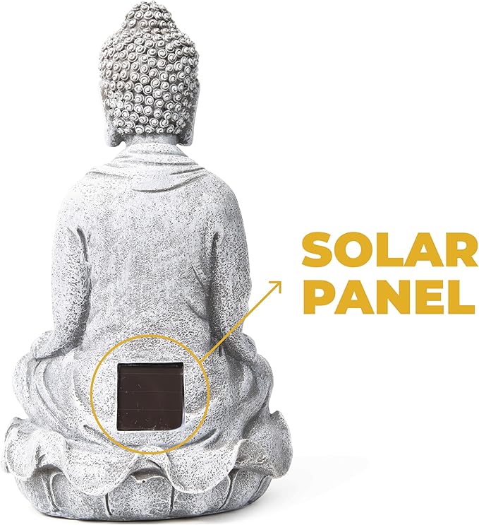 VP Home Buddha Statue for Home and Outdoor Decor, Solar Powered Flickering LED Garden Light, Zen Meditation, Spiritual Room Decor (Zen Buddha)