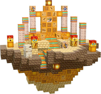 63 PCS Magnetic Building Blocks - 0.8" Stacking Mine Magnets World Craft Cubes Toddler STEM Educational Kids Toys Game, Birthday for Boys and Girls Age 3 4 5 6 7 8 9 10 11 12 Years -Desert World Set