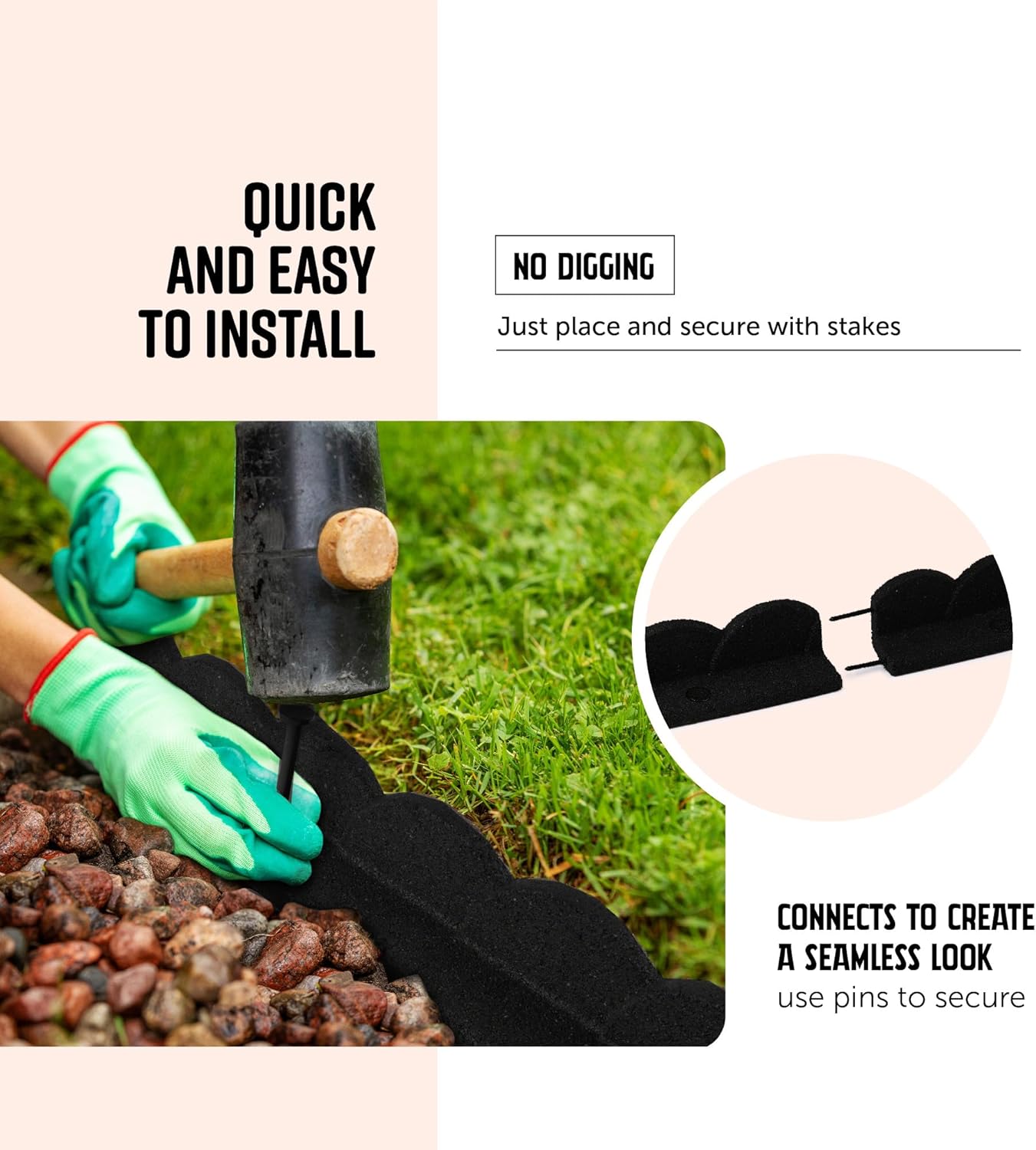 Playsafer L Shaped Flexible Rubber Scalloped Edger for Lawns Landscaping and Playground | Easy No Dig Installation| 4' Long (1, Black)