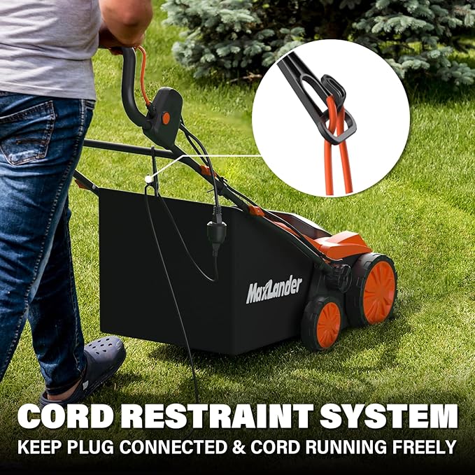 MAXLANDER 15” 13 Amp Electric Dethatcher and Scarifier, 2-in-1 Lawn Dethatcher with 5-Position Depth Adjustment, 45L Removable Collection Bag, Airboost Technology Increases Lawn Health