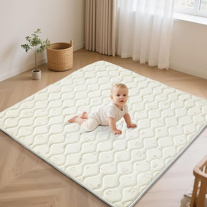 Baby Play Mat, Soft Foam Floor Mats for Babies, Tummy Time Activity Gym Rug, Infant and Toddler Essentials for Playpen 47"x47", Nursery, Outdoor Yard, Portable Foldable Puzzle Mat (Forest Beige)