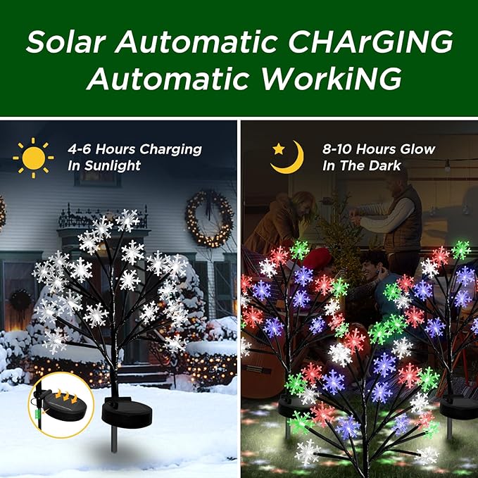 Multicolor Snowflakes Solar Pathway Lights for Christmas Decorations Outdoor - 2PACK 40LED Christmas Stake Lights, Waterproof Outdoor Snowflakes Solar Christmas Lights for Garden Yard Patio Xmas Decor