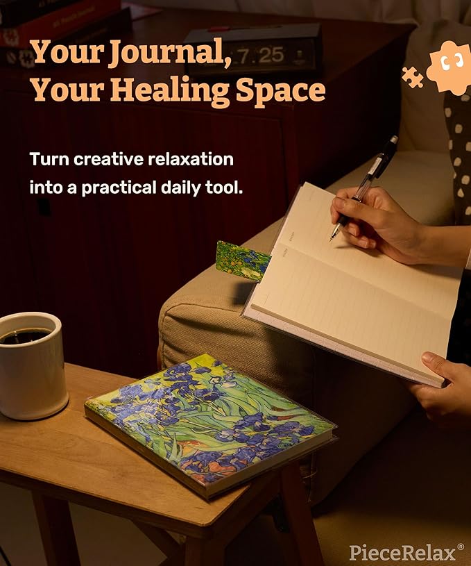 PieceRelax A5 Puzzle Journal 329 Plastic Pieces for Adults - Van Gogh - Irises - Book Cover & Notebook, Unique Puzzle Gift, Jigsaw Artwork [YA1065]