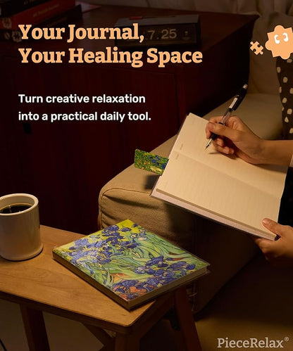 PieceRelax A5 Puzzle Journal 329 Plastic Pieces for Adults - Van Gogh - Irises - Book Cover & Notebook, Unique Puzzle Gift, Jigsaw Artwork [YA1065]