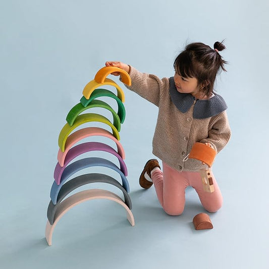 AVDAR 12Pcs Wooden Rainbow Stacker Toy, Extra Large Wooden Rainbow Stacking Toy, Montessori Nesting Puzzle for Kids