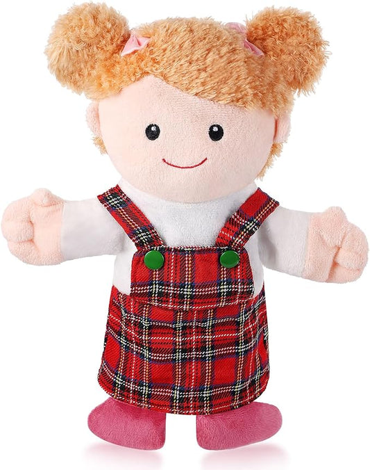 1 Pcs Family Hand Puppets 13 Inch Grandparents, Mom & Dad, Brother & Sister Plush Hand Puppet Toys Role-Play Toy Puppets for Kids Storytelling Imaginative Pretend Play Teaching Preschool(Sister A)