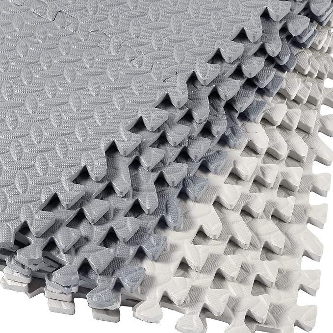 Shihanee Foam Floor Baby Tiles Foam Floor Mats Play Mats Bulk with Borders Interlocking for Kids Baby Playroom Nursery Gym (Gray, White,64ft)