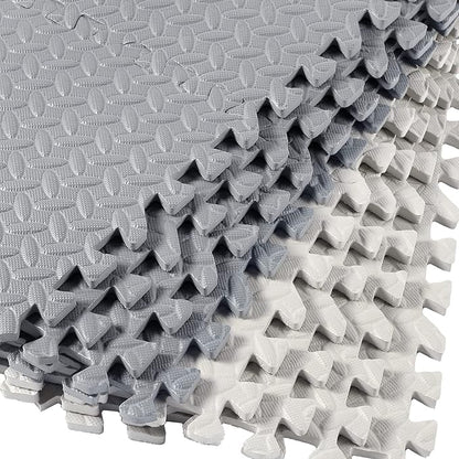 Shihanee Foam Floor Baby Tiles Foam Floor Mats Play Mats Bulk with Borders Interlocking for Kids Baby Playroom Nursery Gym (Gray, White,64ft)