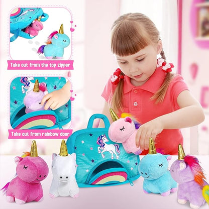 Toys for 2 3 4 5 6 7 8 Years Old Girls- Plush Stuffed Animal with 5 Unicorn Babies in Plush Bag Toy, Soft Plush Toys Set, Christmas Birthday Gifts for Over 18 Months Girls Boys Baby, Toddler, Kids