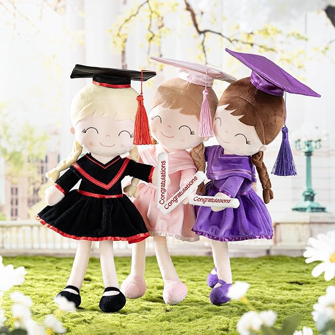 Gloveleya Graduation Plush Doll – 16 Inch Baby Girl Gift with Cap & Gown, Keepsake Congratulation Present for Kindergarten & School Graduation, Soft Cloth Doll with Gift Bag