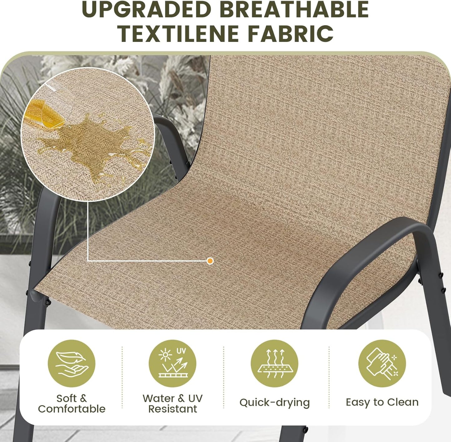 UDPATIO Patio Chairs Set of 2, Stackable Outdoor Dining Chairs with High Back, Breathable Textilene Fabric Outdoor Chair All Weather, 350LBS Capacity for Garden, Backyard (Brown)