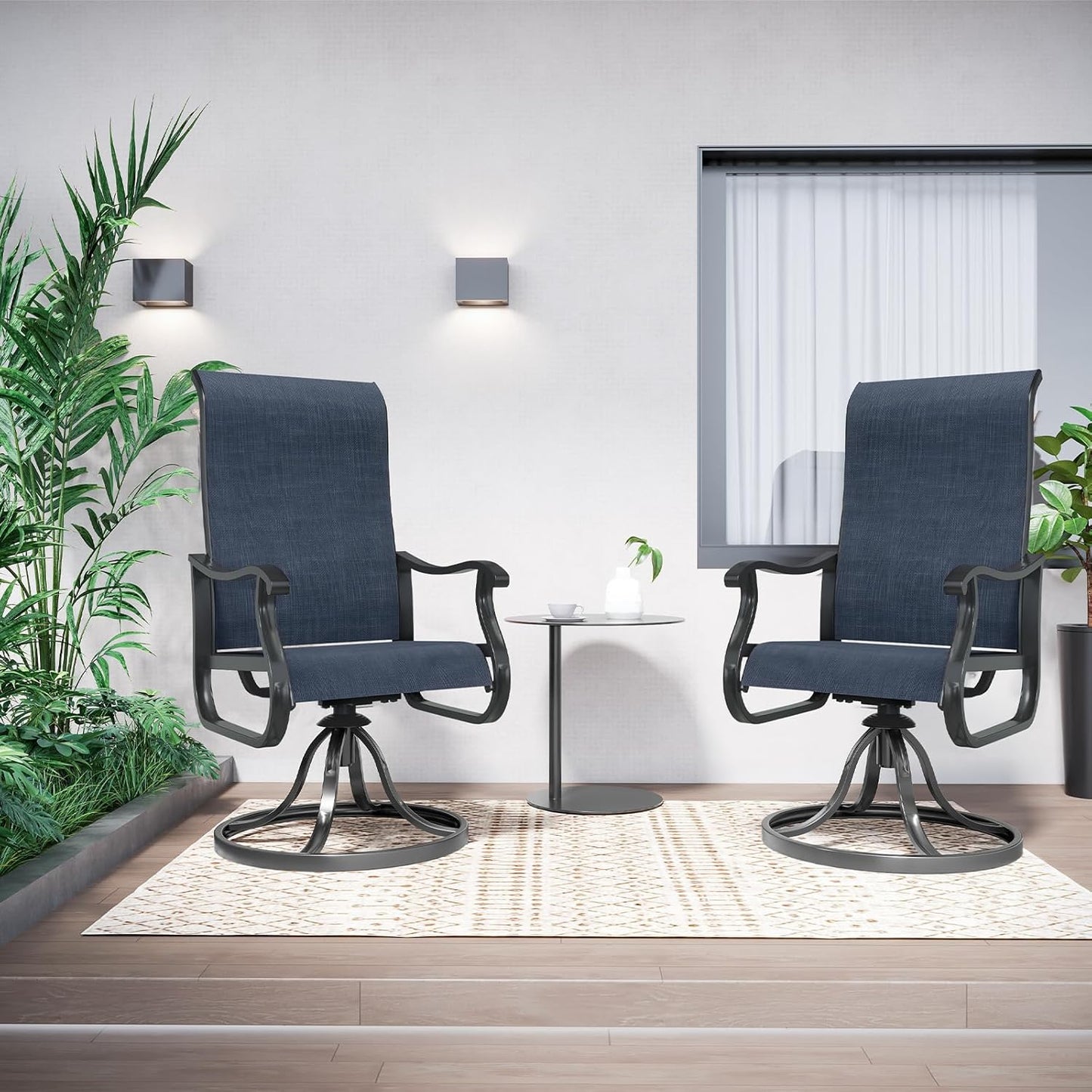 Amopatio Patio Swivel Chairs Set of 2, Outdoor Swivel Rocker Dining Chairs with All Weather Textilene High Back & Metal Frame, for Backyard Deck Lawn Garden, Navy Blue