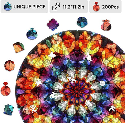 Jiroinlly Puzzles for Adults Crystal Mandela Wooden Puzzles, 200 Pieces Unique Shaped Liberty Jigsaw Puzzles, Creative Toys for Adults and Kids, Fun Challenge Family Game 11.2'' x 11.2''