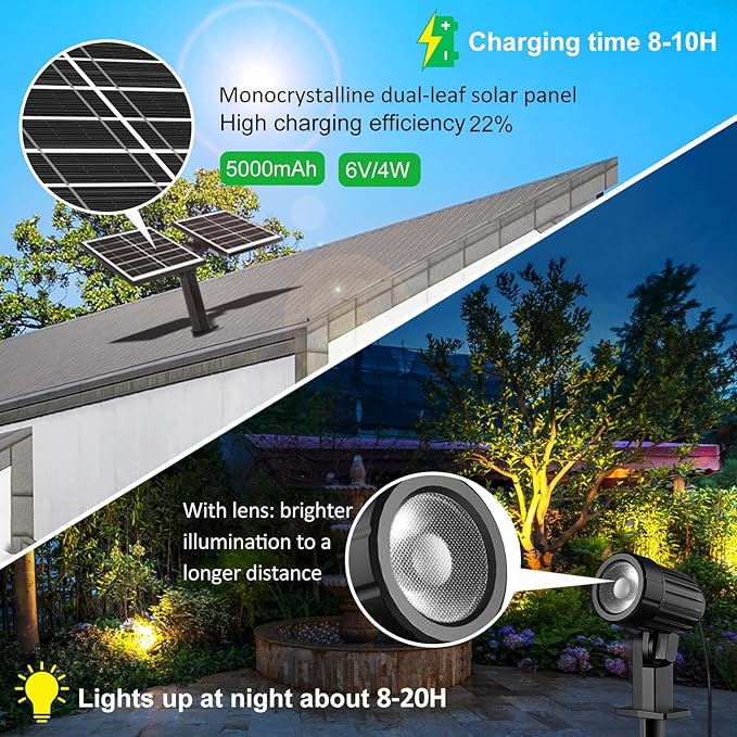 CLY Solar Landscape Spotlights, Solar Landscape Lights Outdoor IP66 Waterproof, Remote Control 2Modes 3Brightness Adjustable 2700-6500K Auto On/Off 14M Cable for Garden Pathway Trees Flag 4 in 1