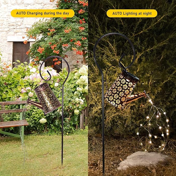 Solar Watering Can Lights Garden Decor, Retro Metal Hanging Solar Lantern with String Lights Outdoor Waterproof,, Outdoor Decorations for Porch Lawn Driveway Backyard Pathway（2 Pack）