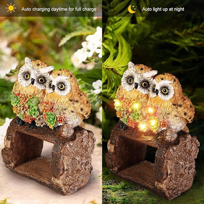 Owl Solar Statues Gutter Downspout Extension Statues Garden Decoration,Animal Resin Statue Outdoor Decor,Downspout Diverter,3"×4" Downspout Extender Diverter Splash Block