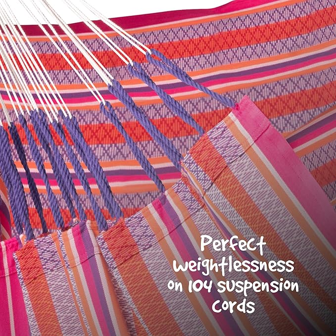 LA SIESTA® - Large Comfort Habana Cotton Hammock Chair & Romano Steel Stand - Hanging Hammock Chair w/Stand - Indoor Outdoor Hammock Chair Swing Bedroom Porch Balcony - Boho Hanging Chair - Flamingo