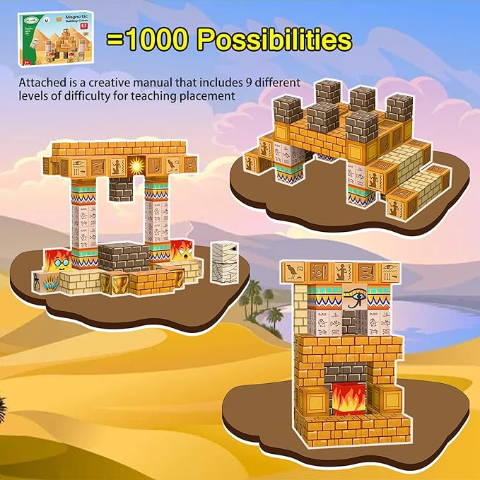 63 PCS Magnetic Building Blocks - 0.8" Stacking Mine Magnets World Craft Cubes Toddler STEM Educational Kids Toys Game, Birthday for Boys and Girls Age 3 4 5 6 7 8 9 10 11 12 Years -Desert World Set
