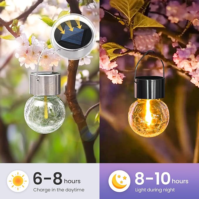 Hanging Solar Lights Outdoor,New Upgraded Moving Led Beads,Solar Powered Waterproof Lighting,12 Pack Hanging Globe Solar Lights for Garden Yard Fence Christmas Decoration (Multiple Colors)