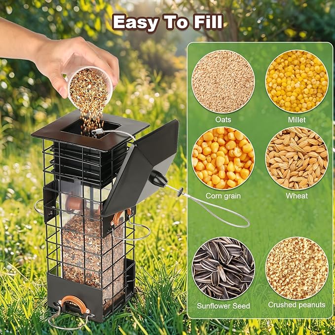 Squirrel Proof Bird Feeder - Metal Outdoor Design with 4 Feeding Ports, Wild Bird Feeders for Outside, 2.5lb Large Capacity, Ideal Gift for Bird Lovers