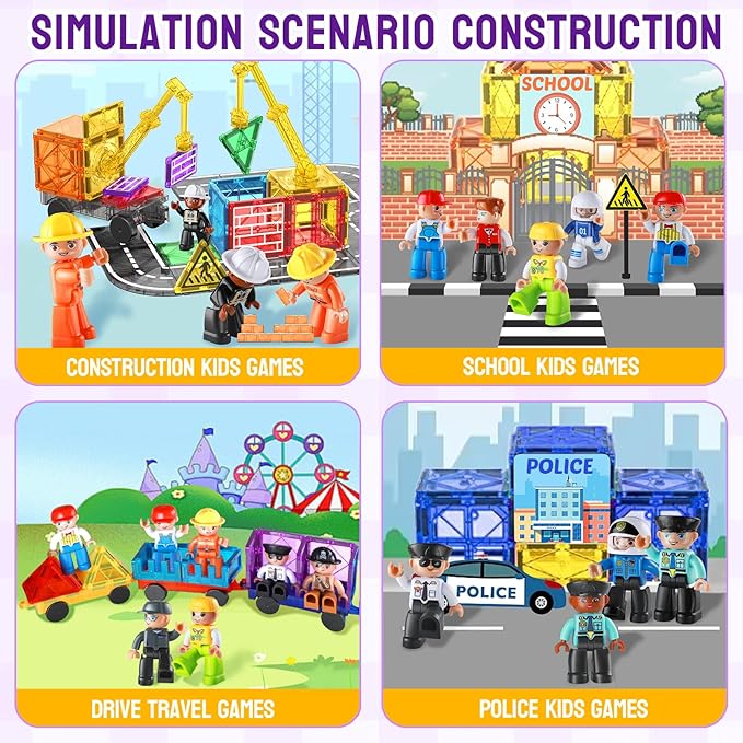 Large Magnetic People Figures for Kids-15pcs,3”Community Helpers Toys People Set Perfect for Magnetic Tiles Building Blocks for Toddlers Boys Girls Ages 3 4 5 6 7+,Creative Magnet Toys Expansion Pack