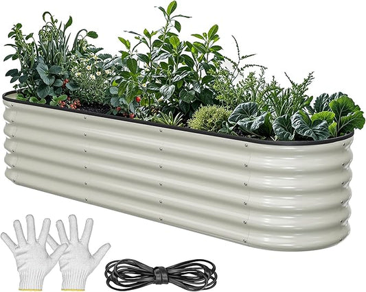 YITAHOME 17" Tall 6 in 1 Large Raised Garden Bed Kit, 6.5x2x1.4ft Galvanized Metal Planter Box with Gloves & Safety Rubber, Outdoor Above Ground Planters for Plants Vegetables Flowers, White