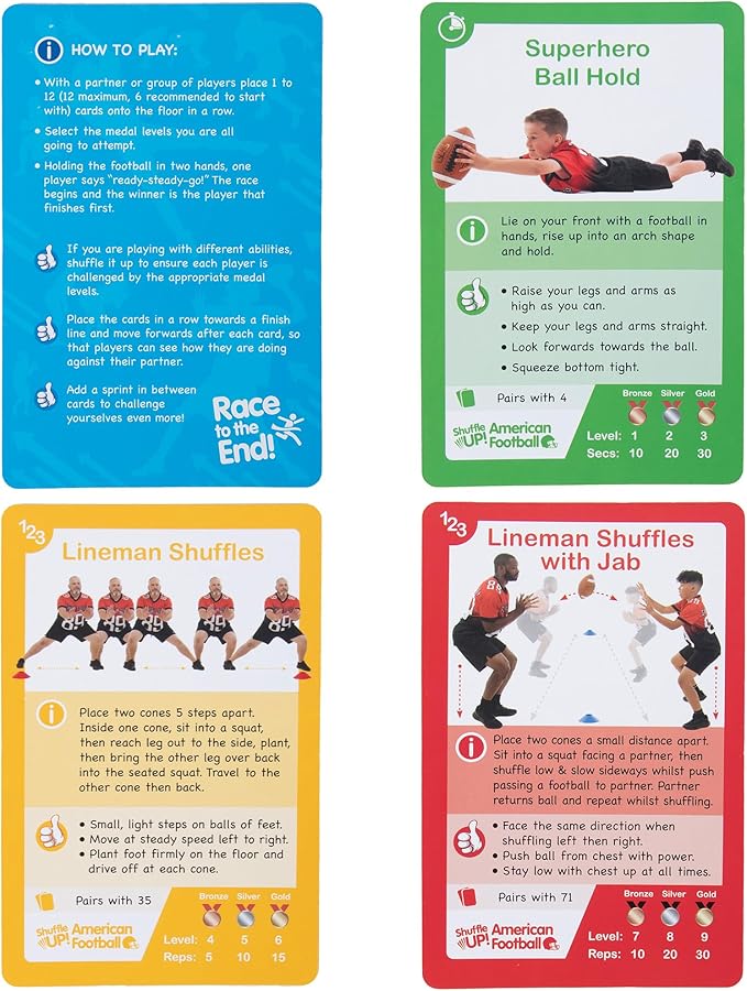 Shuffle Up American Football Card Game – Kids Outdoor Garden Games with 70+ Fun & Active Fitness Workout Cards, American Football Gifts for Boys & Girls, Fun Family Games