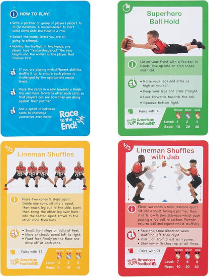 Shuffle Up American Football Card Game – Kids Outdoor Garden Games with 70+ Fun & Active Fitness Workout Cards, American Football Gifts for Boys & Girls, Fun Family Games