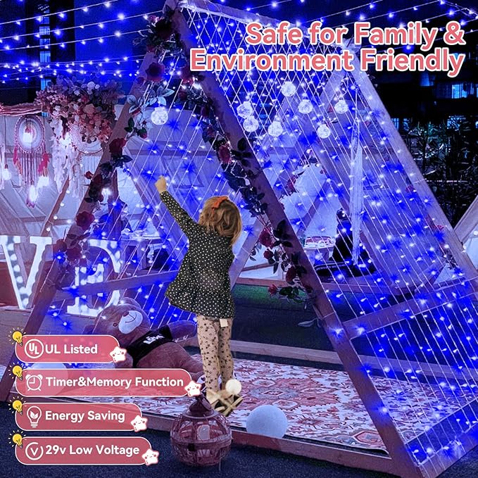 Heceltt 360 LED 118 FT String Lights Outdoor, 8 Modes Easter Lights Plug in, IP44 Waterproof Led String Lights with Timer and Memory for Easter Yard Party Garden Decorations (Blue)