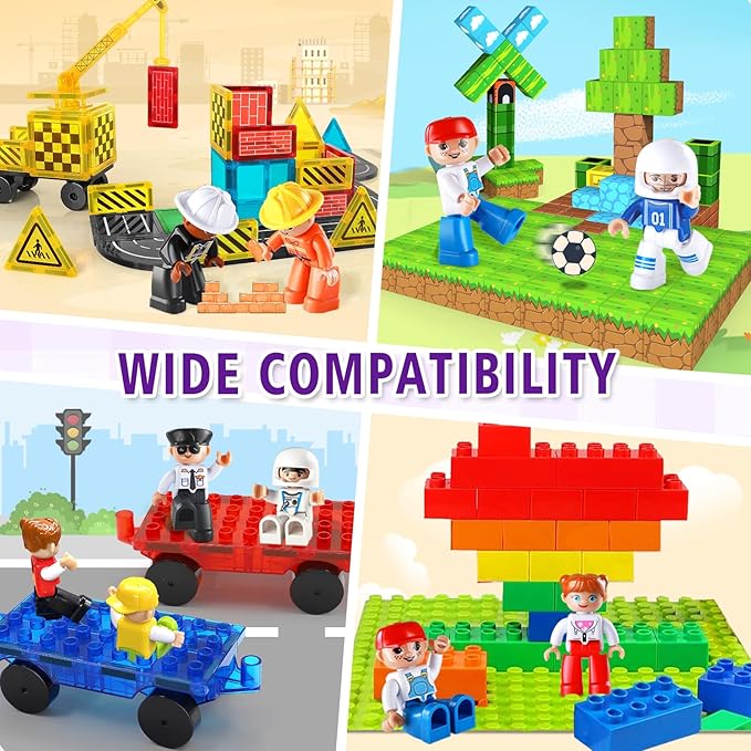 Large Magnetic People Figures for Kids-15pcs,3”Community Helpers Toys People Set Perfect for Magnetic Tiles Building Blocks for Toddlers Boys Girls Ages 3 4 5 6 7+,Creative Magnet Toys Expansion Pack