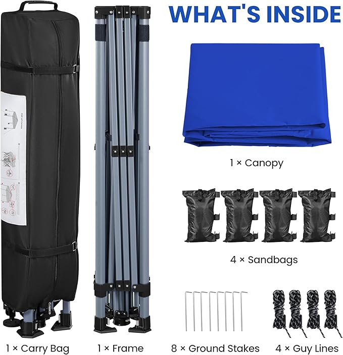 Yaheetech 10x10 Pop-up Canopy Tent w/ 2 Integrated Wheels for Mobility, Waterpoof & Heavy Duty, Instant Sun Shelter with Carry Bag, Weight Bags for Outdoor Camping Beach Patio Parties, Blue