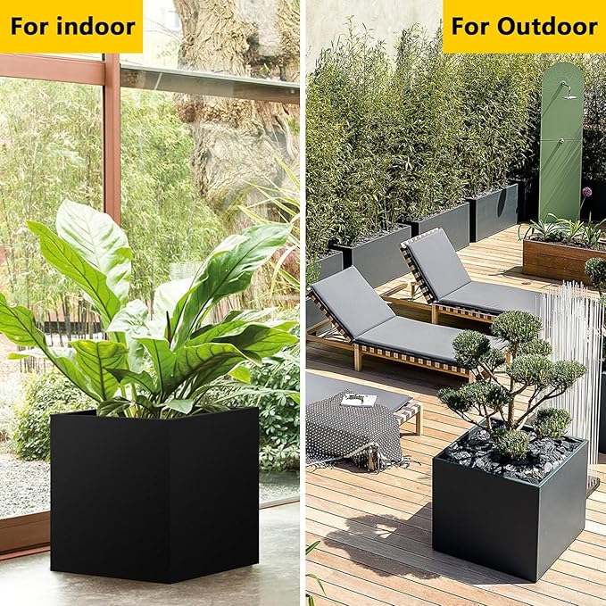 Heavy Duty Steel Planter Box (16"x16"x16"),Square Tall Planter Modern Detached for Indoor & Outdoor Planters Cube,Black Flower Plant Pot for Commercial Residential for Patio Deck & Backyard