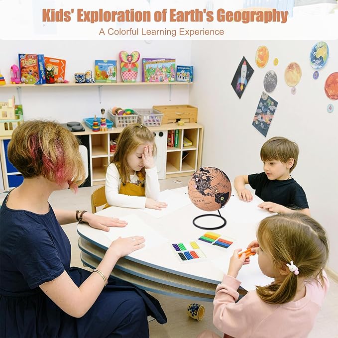 6" Cork Globe with 100 National Flag Pins & 50 Colored Push Pins – Cork World Map with Rotating Stand – Pin Globe for Travel Tracking, Home or Office Decor – Gift for Couples & Families(DH-DQY-145)