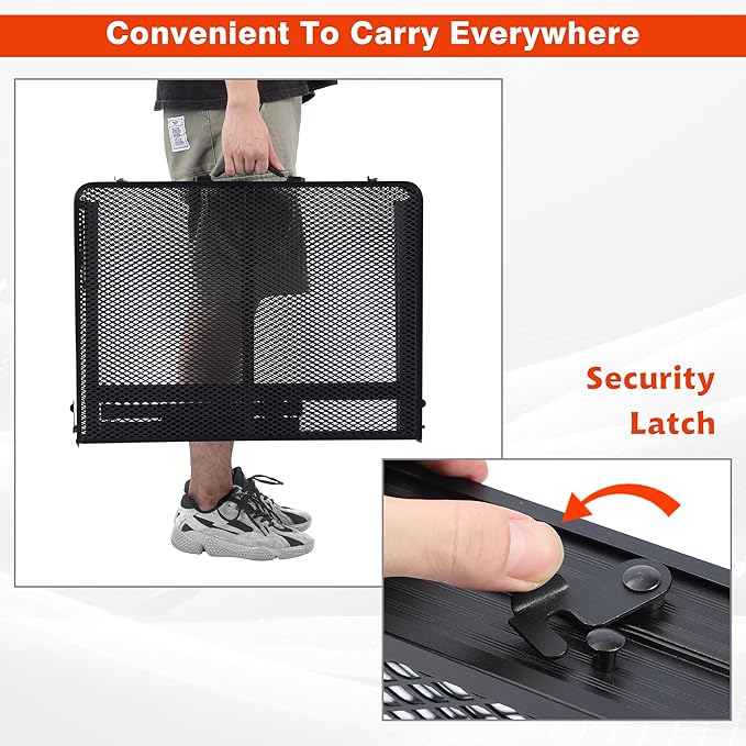 Folding Grill Table, 3x2 FT Portable Camping Table, Height Adjustable Metal Tables with Mesh Desktop and Mesh Bag, Outdoor Furniture for Camping, Picnic, Beach and BBQ, Black