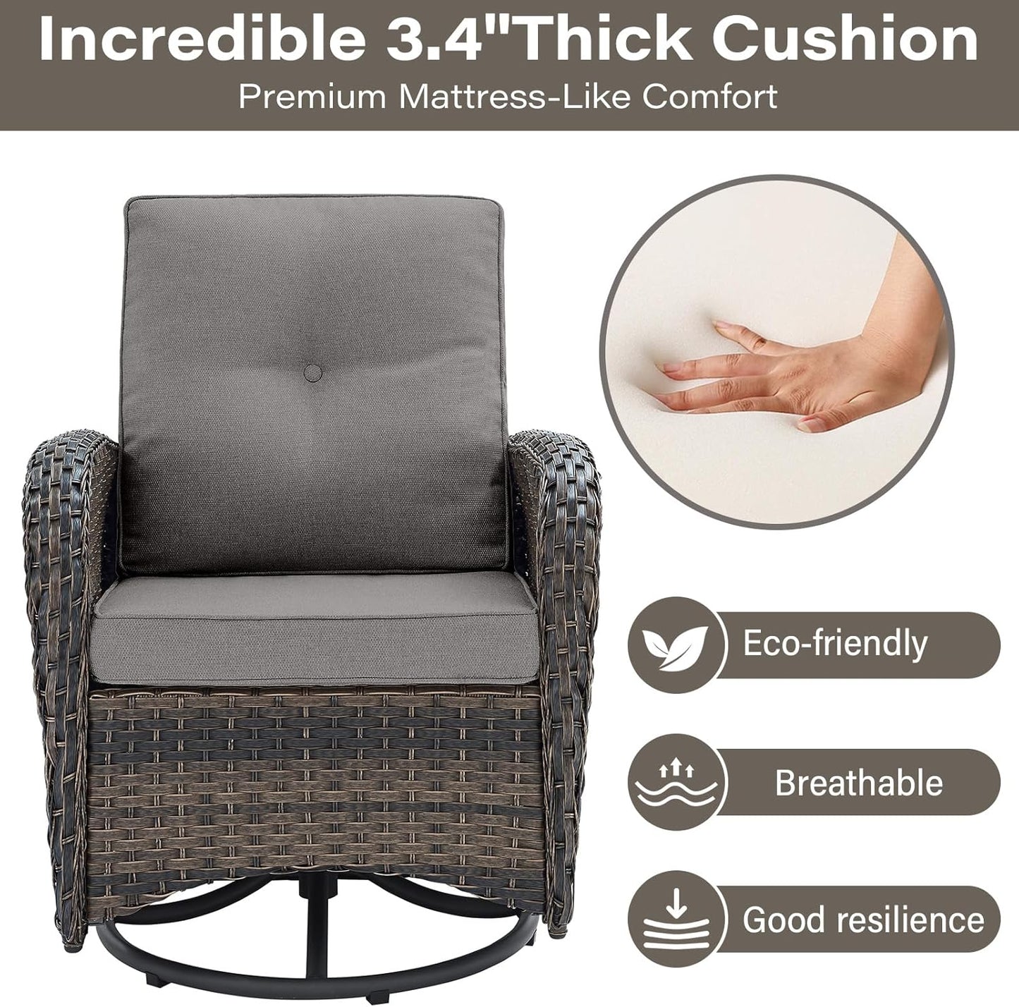 Grand 13 Pieces Outdoor Patio Furniture Set with 4 Swivel Glider Chairs and 50000 BTU Propane Fire Pit Table, Patio Conversation Set with Sofa and Wicker Side Table for Big Garden Backyard