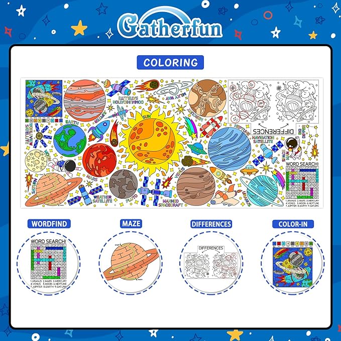 Giant Coloring Poster for Classroom Wall - Versatile 31.5 x 72 Inches Outer Space Activity Poster/Table Cover,School Parties, Outer Space Birthday Party and Special Events Decoration