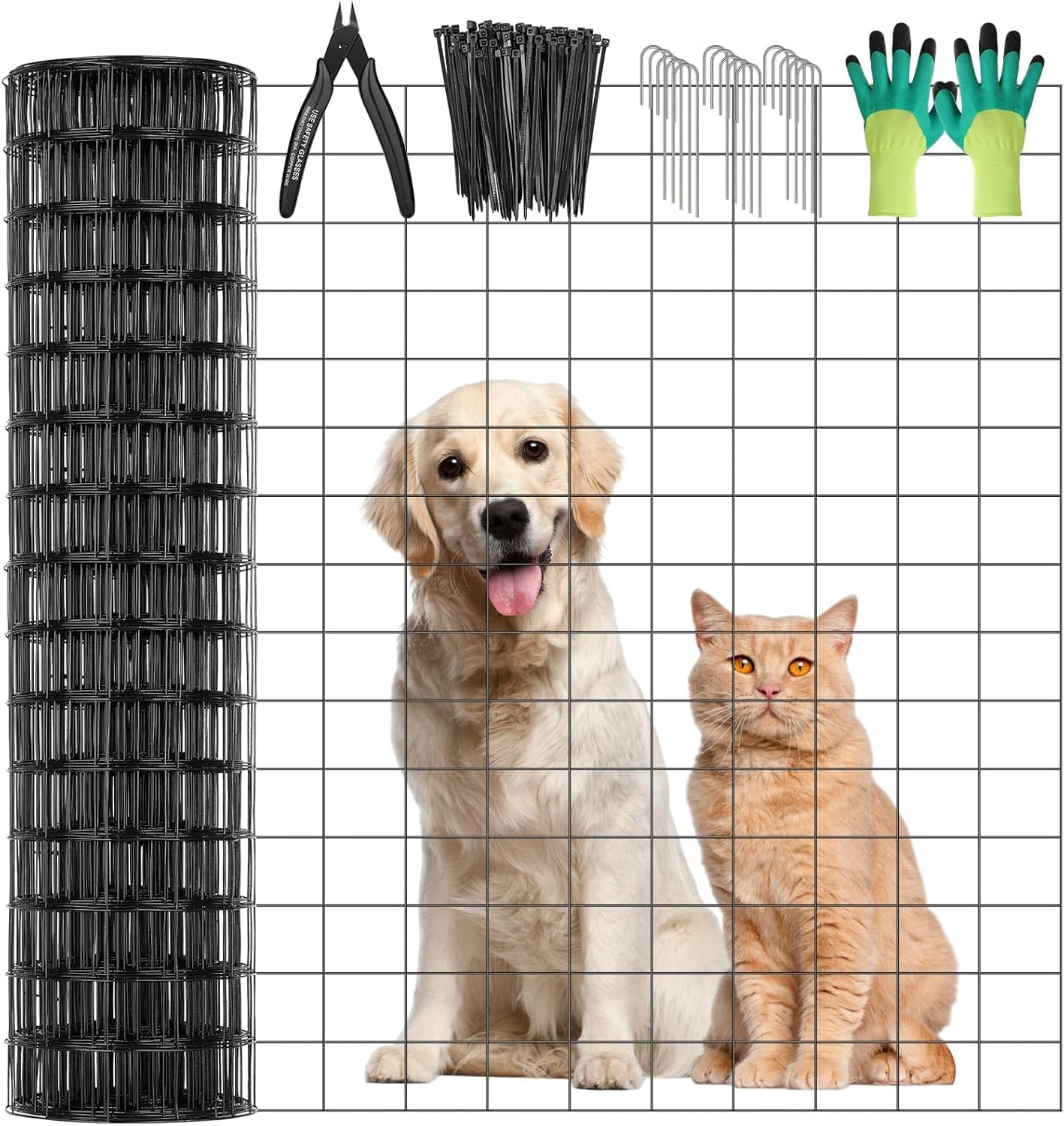 Black PVC Coated Welded Wire Fence 24 Inch x 49 Foot, 2.4" x 2.4" 14GA Garden Fence Roll Vinyl Coating Metal Wire Mesh Fence for Yard Vegetable Plant Protection Outdoor Dogs Poultry Netting