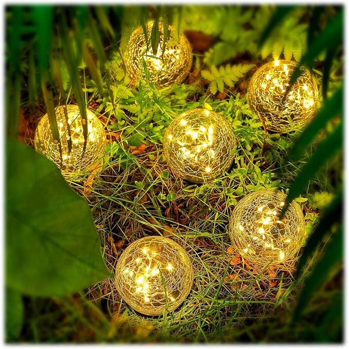 Honoson 3.9 Inch Solar Globe Lights Outdoor Waterproof, Solar Balls for Garden Cracked Glass Ball, Ground Landscape Garden Decor for Patio and Yard Lawn Backyard (8 Pieces)