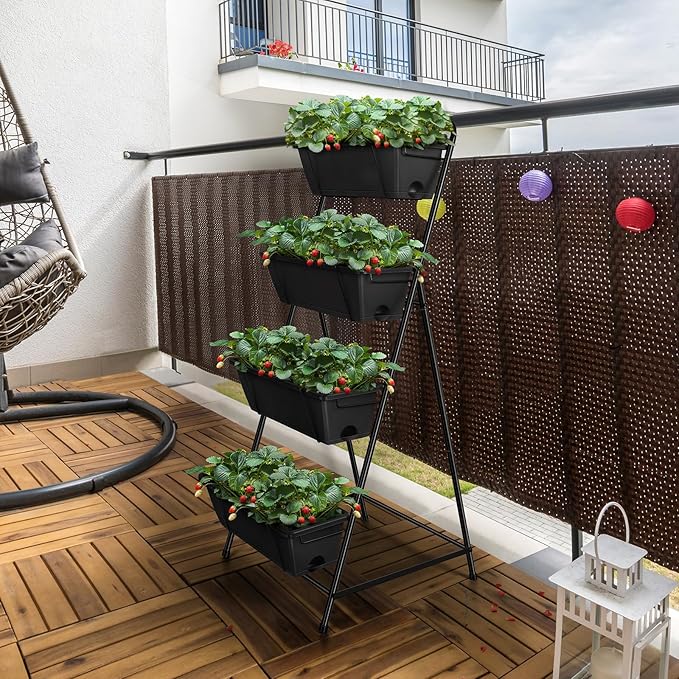 Vertical Garden Planter 4 Tier Planters for Outdoor Plants Vertical Raised Garden Bed with Drainage Holes Herb Garden Planter Outdoor Indoor Patio Yard Balcony (Black)