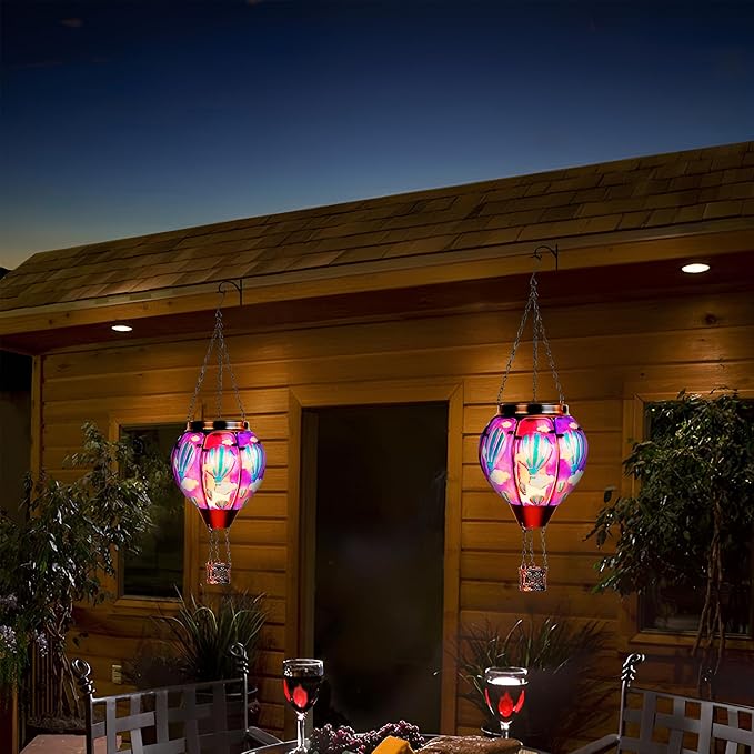 Solar Lantern Outdoor Waterproof, Hanging for Backyard Porch Patio Lawn Pathway Decor, Yard Decorations, Hot Air Balloon Garden Gifts, Cardinal-2, Sol-Purpl-Us2