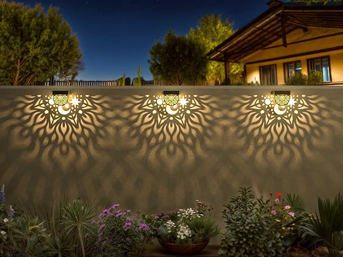 Solar Fence Lights 6 Pack Solar Deck Lights Waterproof LED Step Wall Outdoor Decorations Warm Yellow Decorative Lighting for Garden Backyard Yard Decor (Gold)