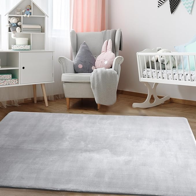 BALAPET Thick Memory Foam 47x47 Play Mat for Playpen, Super Soft Velvet Portable Baby Playpen Mat for Kids Toddler Crawling and Play, Non-Slip Bottom Playmat, Grey