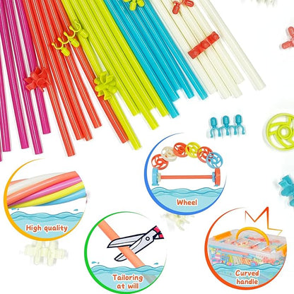 Ggiibro Straw Constructor STEM Building Toys Macaron 600Pcs Interlocking Gear Toy Sets for Kindergarten Classroom, Engineering Thin Tube Blocks for 3 4 5 6 7 Years Kids Toy for Boys and Girls Gift